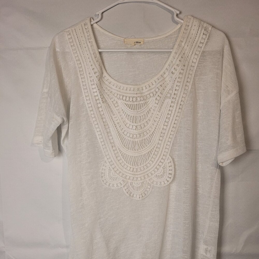 J.Bliss Size XL White Embroidered Lace Trim Blouse Top
